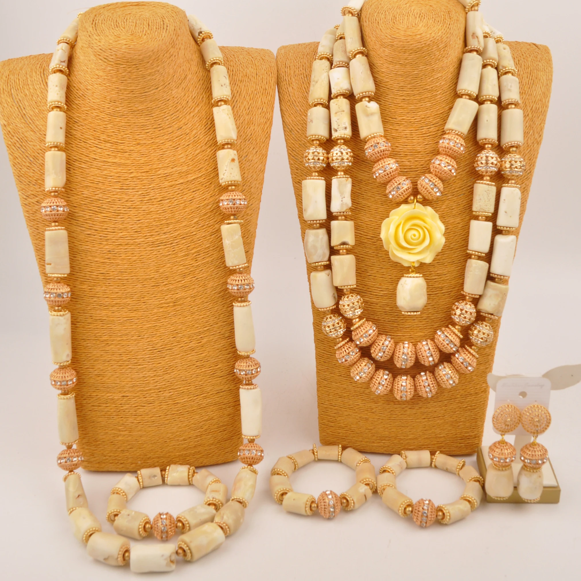 

Real White Nigerian Coral Beads African Wedding Jewelry Sets for Couple