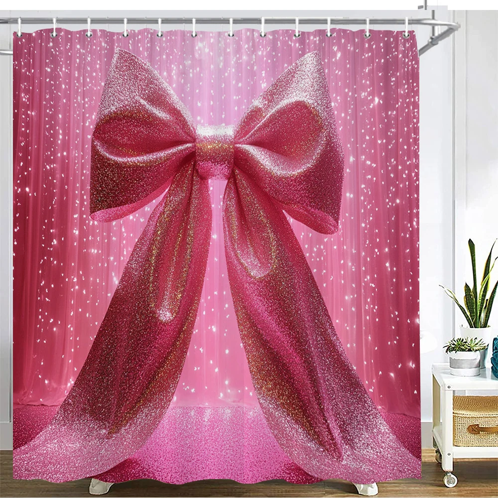

Shiny Romantic pink imitation bowknot Shower Curtain Bath Curtain Printing Bathroom Curtains for Home decoration curtain