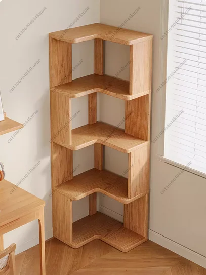 Solid Wood Corner Cabinet Floor-to-ceiling Bookshelf Shelf Corner Multi-layer Storage