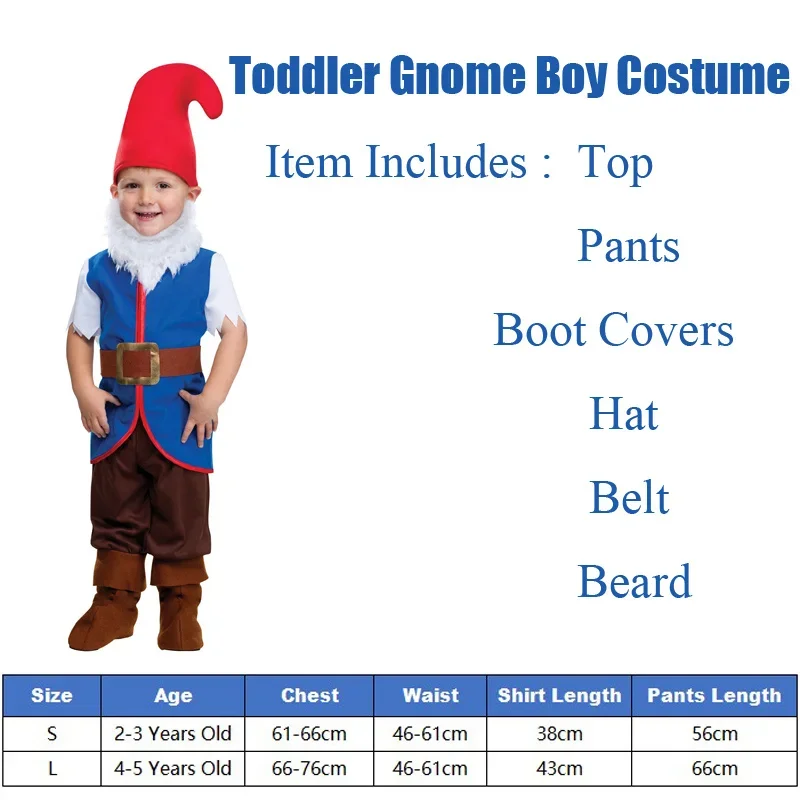 Fairy Tale Cosplay Costume para Meninos, Elfo do Natal, Sete Anões, Dia das Bruxas, Carnaval, Purim, Festa, Snailify, Criança, Gnome