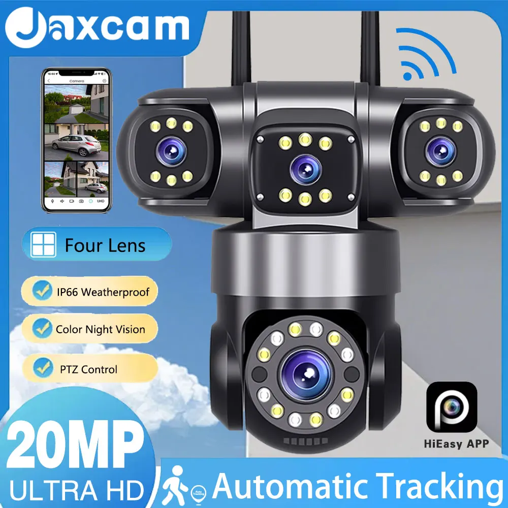 20MP HD Home Security Outdoor WiFi Camera 4 Lens 4 Screen 360° 16X Zoom CCTV Wireless Surveillance PTZ Cam Security Protection