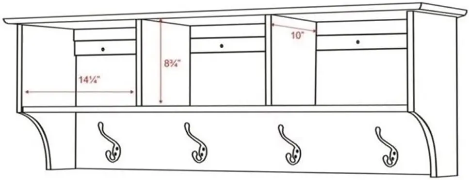 

Prepac 48"" Contemporary Wall Mounted Coat Rack, Coat Hooks Wall Mount With 3 Shelves, Ideal For Hallway Or Entryway Storage