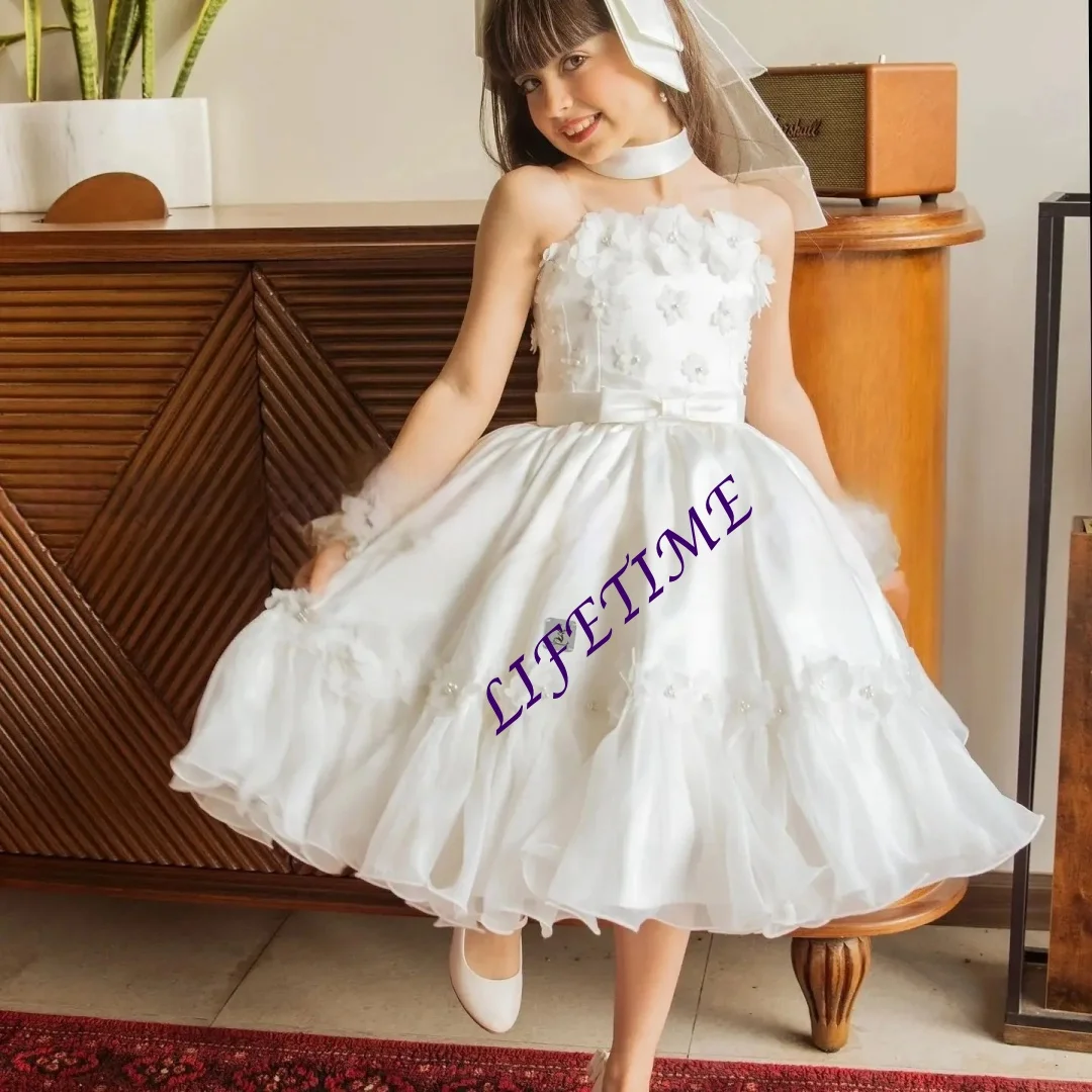 Customized White Sleeveless Evening Dress for Flower Girls Wedding Ceremonies Holiday Celebrations Dance Performances
