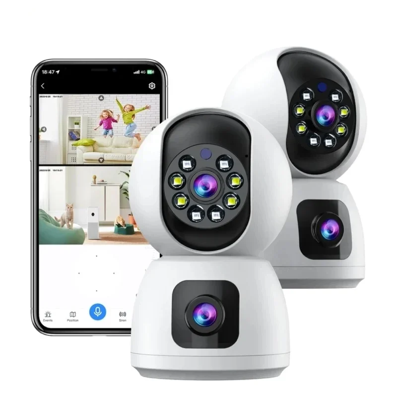 Dual Lens WiFi Indoor Security Surveillance Camera 2MP For Home Pet Monitor Motion Tracking 2K Night Vision 2 Way Audio Recorder