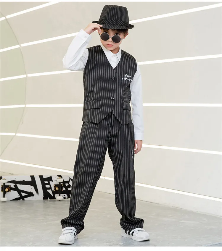 Kinder Performance Kostüm Bühnenoutfit für Hiphop Tanzkleidung Jungen Mädchen Jazz Breaking Street Dance Westen – Detail 6