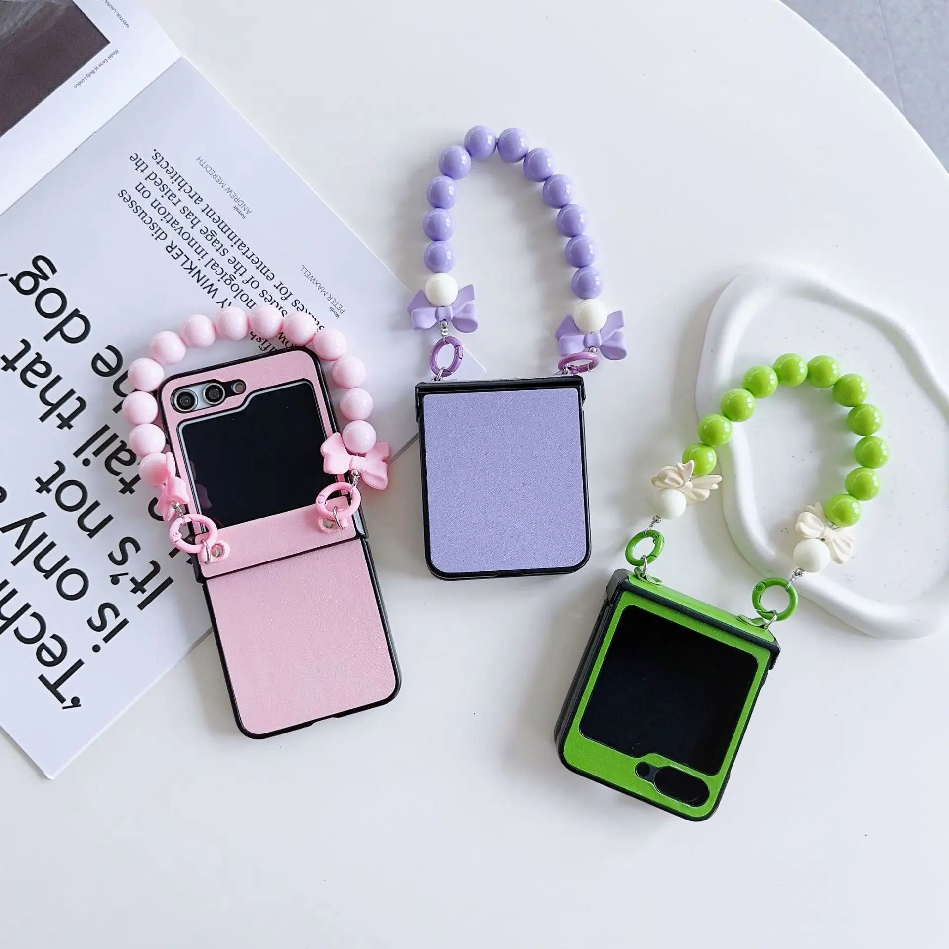 

Beads Chain Phone Case for Samsung Galaxy Z Flip 7 6 5 4 Protective Back Cover for ZFlip5 ZFlip6 ZFlip7 Case Shell