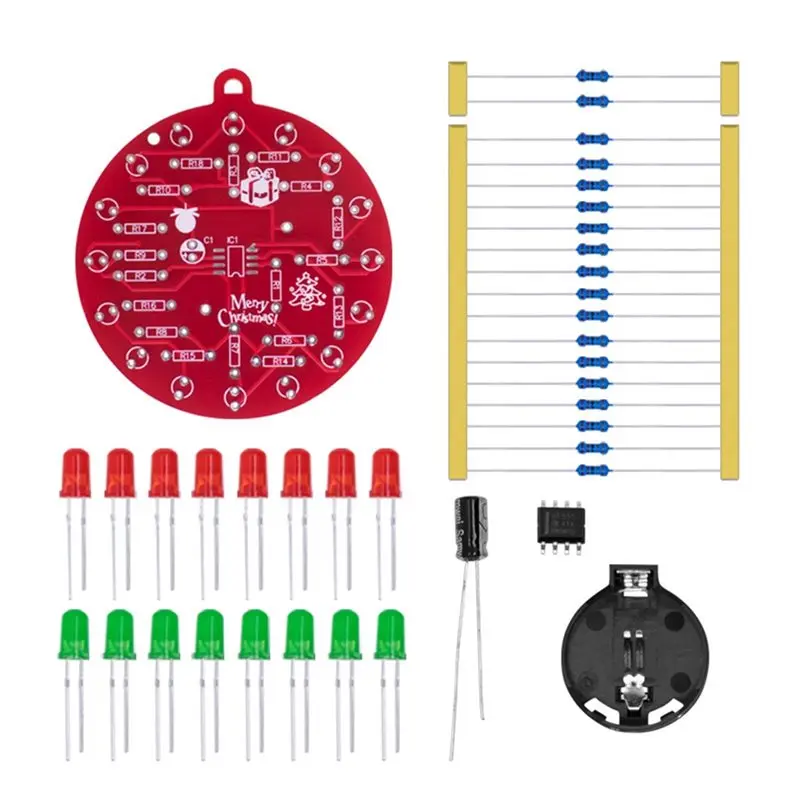 B44C 2X NE555 LED Christmas Tree LED Blinking PCB Soldering DIY Kit Red Green Flashing Light Soldering Practice Board