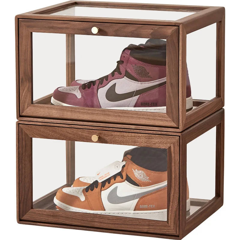 Dust-proof Shoe Storage Box Hand Do Display Box Black Walnut Acrylic Shoe Collection Box Light Luxury Web Celebrity