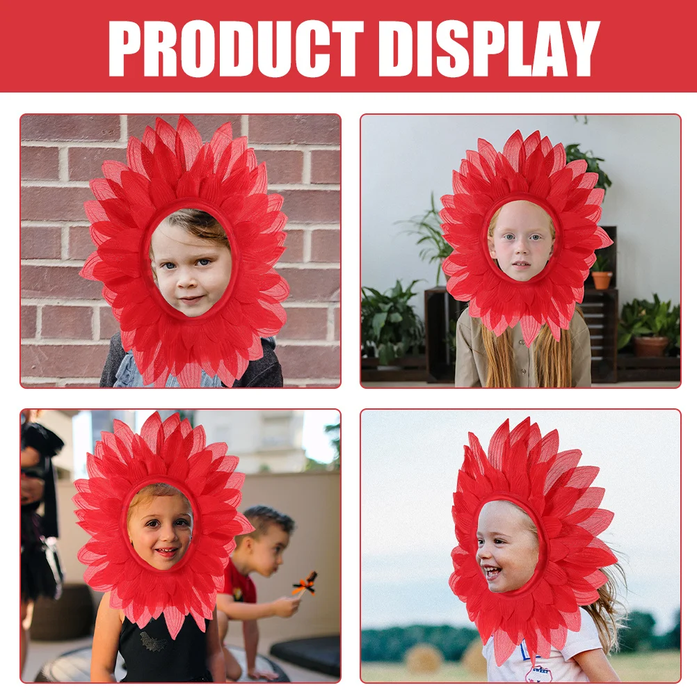 2 قطعة أغطية الرأس عباد الشمس الحمراء القماش المتين أغطية الرأس عباد الشمس لحفلة الرقص تأثيري مضحك زهرة قبعة زهرة زي #4