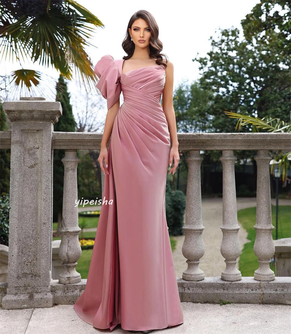 High Quality Sparkle Exquisite Ruched Prom A-line One-shoulder Bespoke Occasion Gown Long Dresses