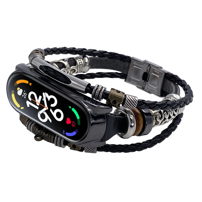 Cowhide watch band Mi Band 7 6 5 4 3 alloy bracelet watch band watch accessories replacement wrist band ethnic watch band uthai