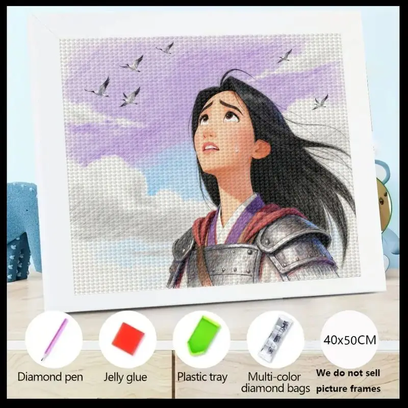 

1PC Mulan Warrior Princess 5D Diamond Painting Kit, Full Drill DIY Art Craft Set for Adults & Kids, Heroine Looking Up at Birds