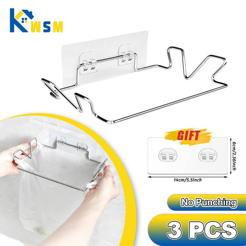 Kitchen Trash Rack Cabinet Door Garbage Bags Holder Stainless Steel Closet Garbage Storage Holder