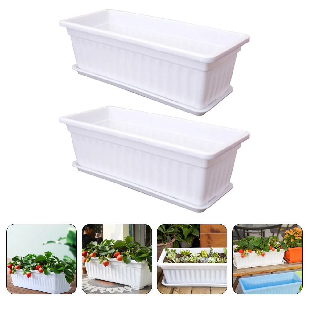 

2 Pcs Flower Pots Rectangular Railing Planter Boxes Container Planters Planting White for Outdoor Plants Gardening Plastic