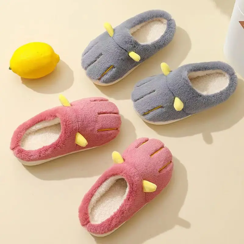 Autumn and Winter Warm Thick-soled Boys Girls Simple Soft-soled Non-slip Indoor and Outdoor Warm Cotton Slippers Cute Slippers