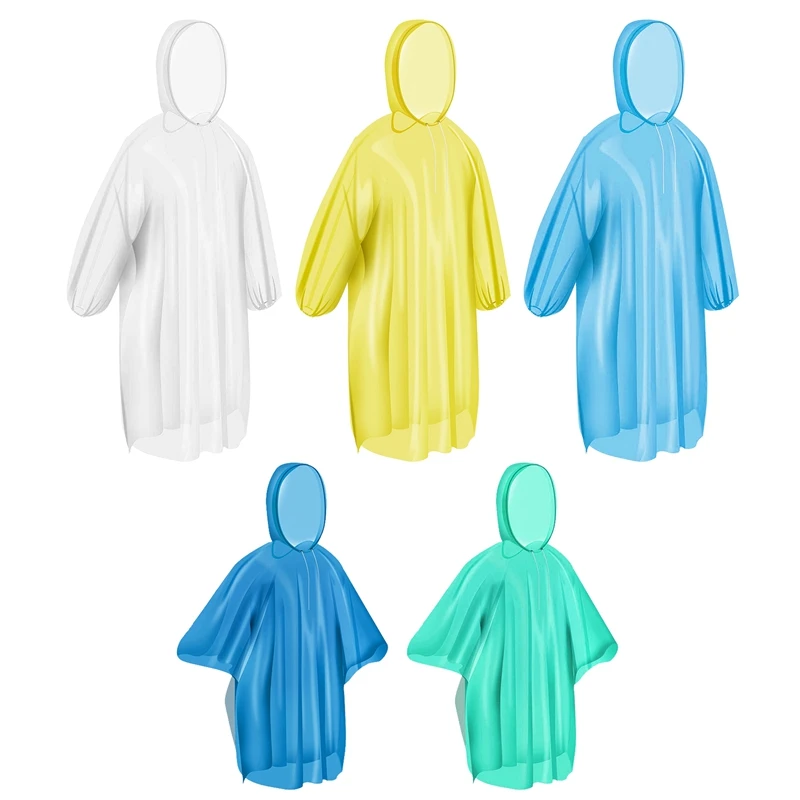 

Ponchos Family Pack,Rain Poncho For Adults Kids Disposable Or Reusable Ponch Rain Ponchos With Drawstring Hood 5 Pack