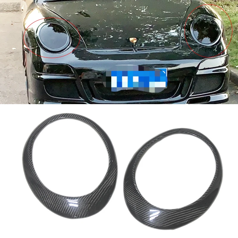 

2PCS Real Carbon Fiber & FRP Headlight Eyebrow Eyelids Cover Trim Front Frames For Porsche 911 997 GT2 GTS GT3 2005-2010