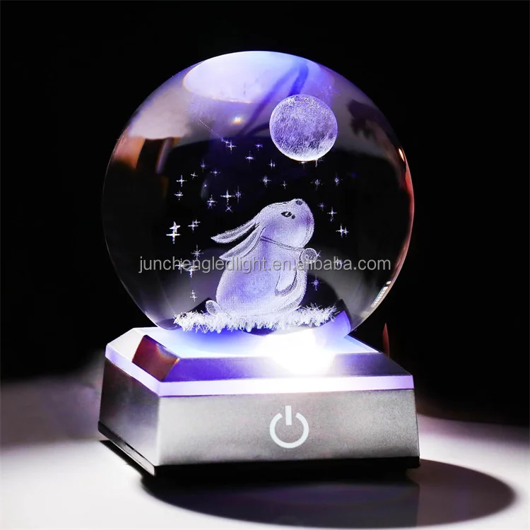 3D Crystal Ball Table Lamp USB Powered Led Night Light Home Desktop Decor Luminous Plastic Square Base