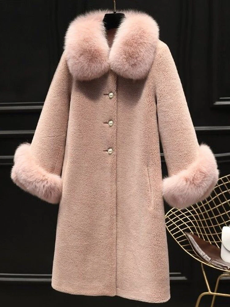 Trendix أنيقة فو الفراء طوق معطف المرأة الشتاء ضئيلة المرقعة جيب دافئ خندق الشارع عادية طويلة فو الثعلب الفراء ملابس خارجية