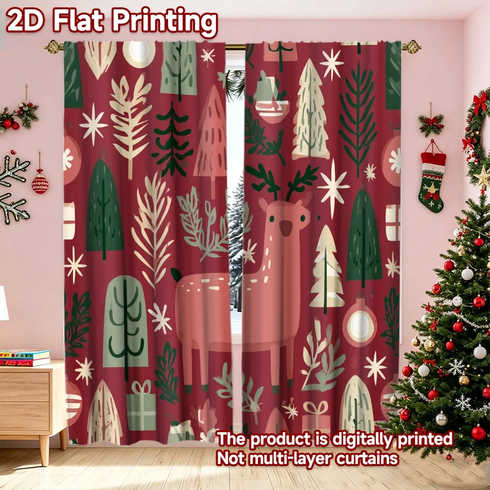 2D flat printing 2pcs Trend Christmas Curtains Christmas Deer and Trees Digitally printed polyester curtains Party & Holiday