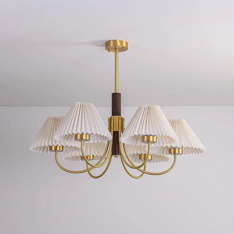 YUNYI Vintage Chandelier Full Copper Pleated Dining Room Bedroom American Vintage Chandelier Modern Hanging Chandelier