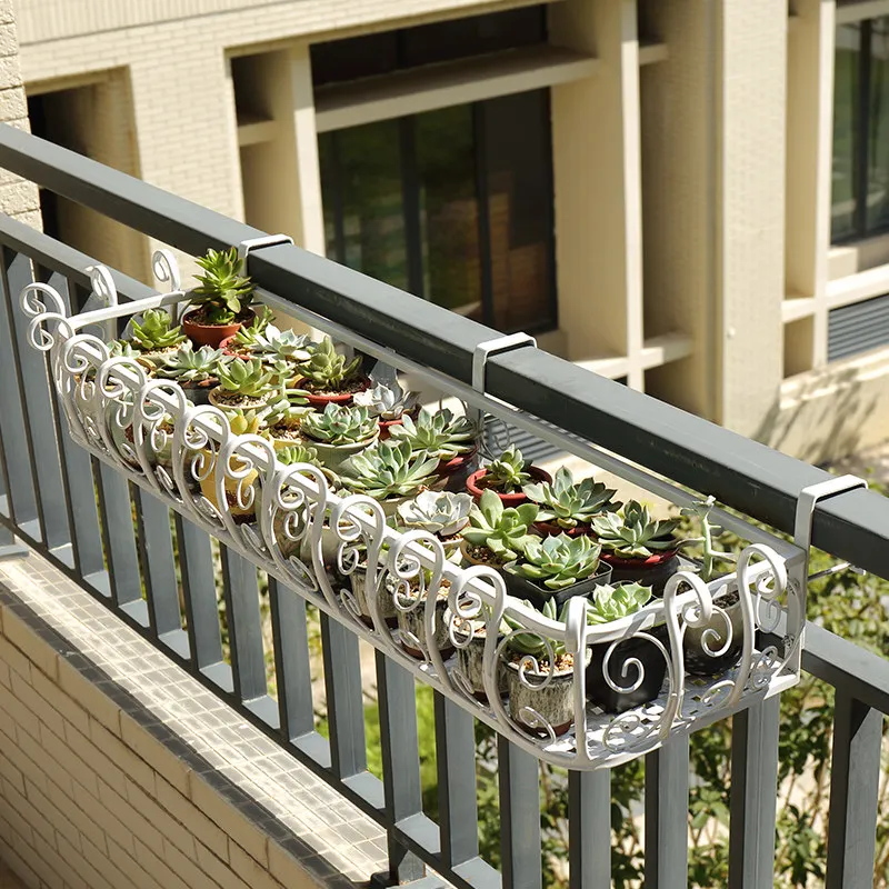 European Style Iron Railing Flower Rack Window Plant Stand Balcony Flower Stand Outdoor Decoration Hanging Wall Railing Pot Rack