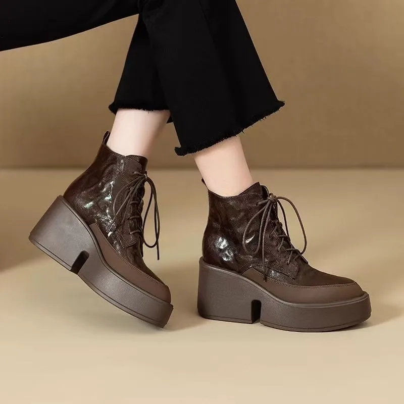 

Женские ботильоны с острым носком на платформе, осень-зима 2022, новые узкие ботинки в британском стиле на шнуровке