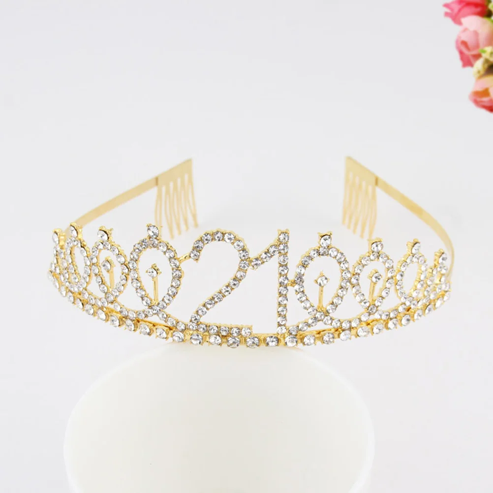 

1pc Birthday Crown Alloy Rhinestone Number Hair Comb Decorative Engagement Party Rhinestone Crown Groups