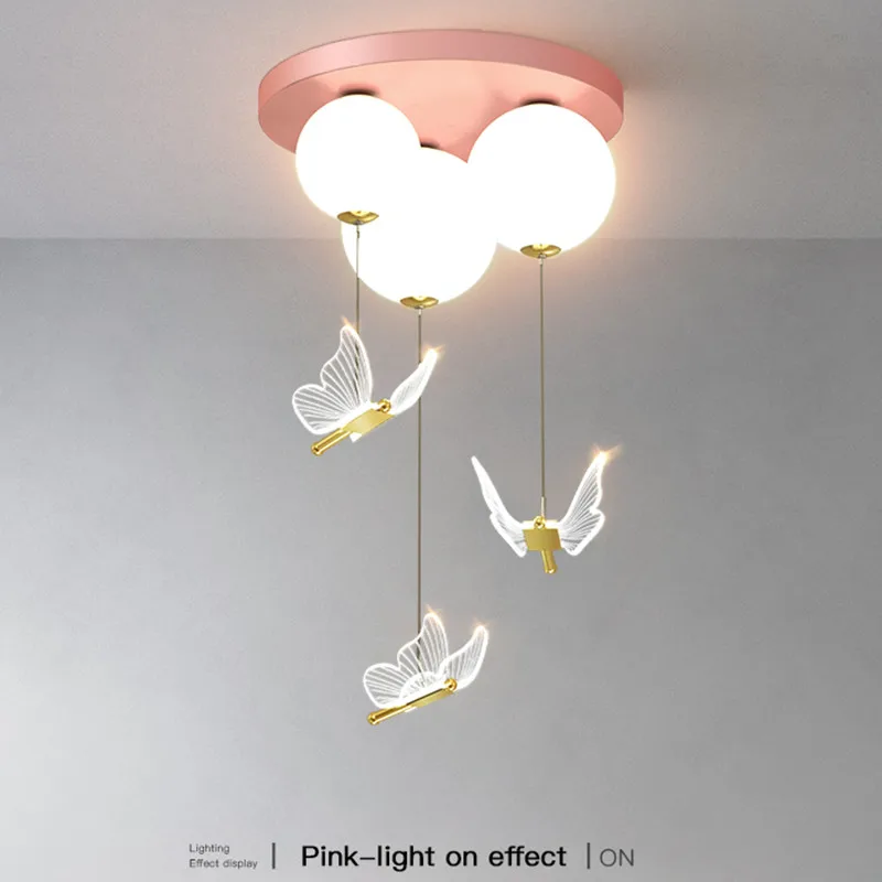 Simple And Modern Bedroom Lamp With Ball Butterfly Warm and Romantic Ceiling Lamp For Children's room Pendant light Indoor Light