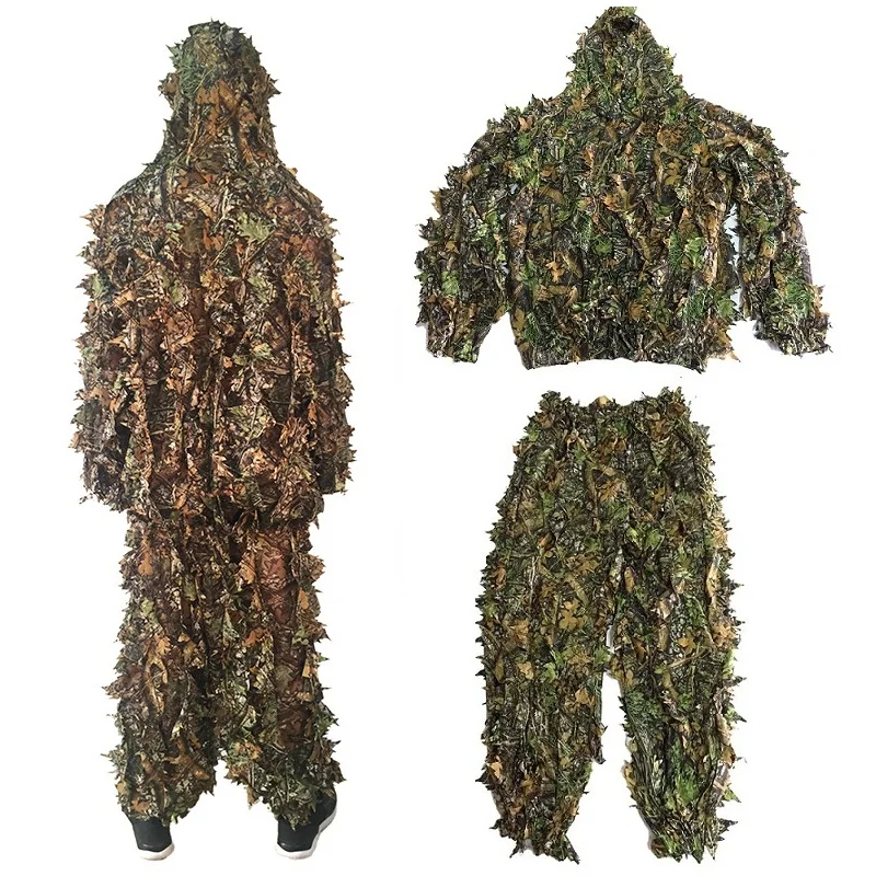 Ghillie Suit ao ar livre para homens e mulheres, roupas de camuflagem, Jungle Suit, CS Training Leaves Vestuário, calças de caça, jaqueta com capuz, crianças