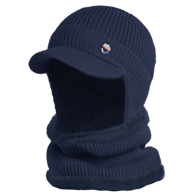 2 pçs conjunto viseira earflap gorro chapéu com cachecol malha forrado de pelúcia mais quente masculino inverno proteção de orelha frio e quente chapéu de malha