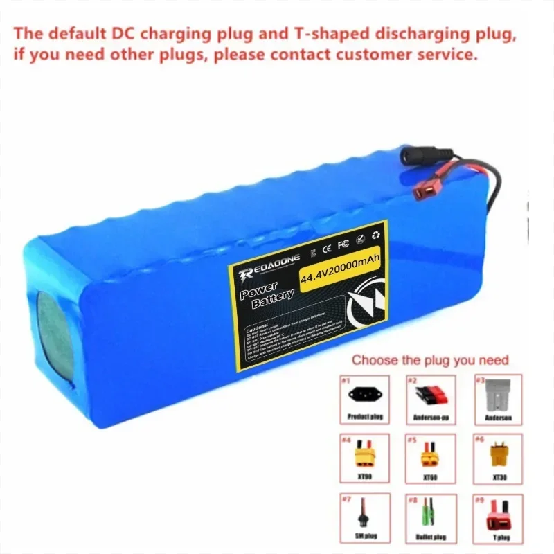 Reoaoone 44.4V 12S4P 20Ah Rechargeable Lithium Battery Pack 18650 with 30A Balance BMS for Scooter Car Wheelbarrow