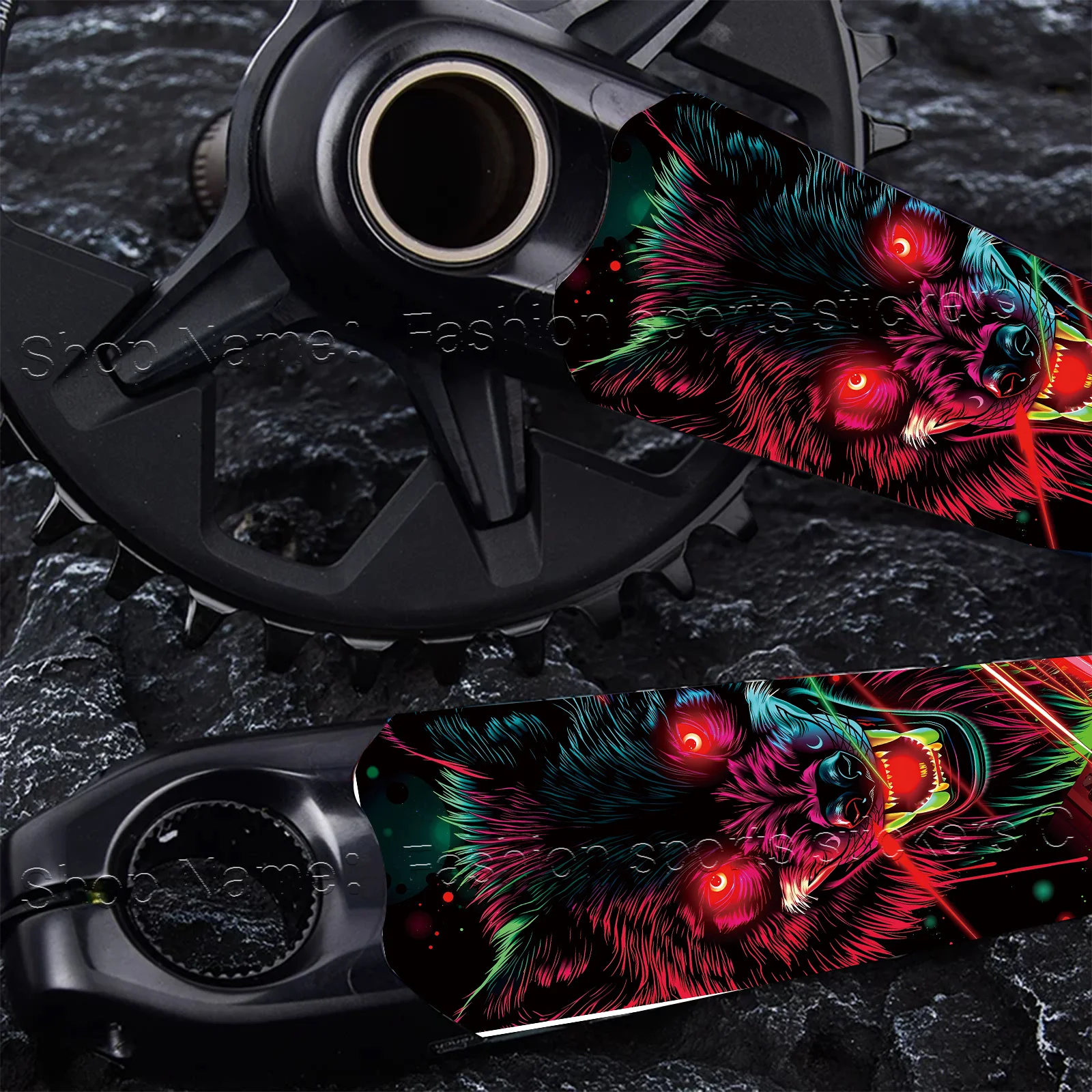 1 Pair Neon Wolf Waterproof Anti-Scratch Crank Stickers For MTB Road Bike Crank Arm Decor