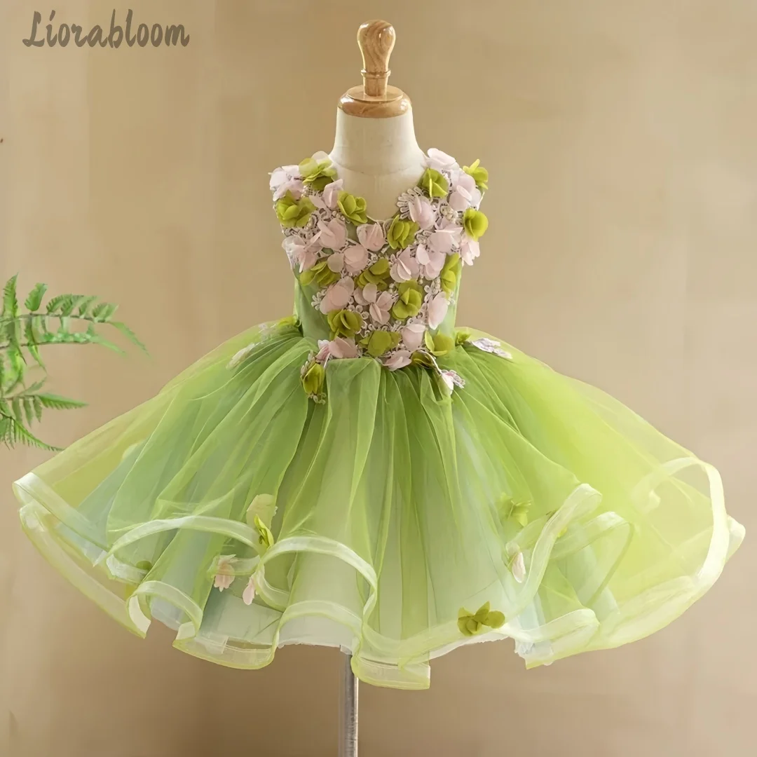

Girls' Winged Dress Flower Girl Dress Adorned with 3D Embroidered Flowers Wedding Party Attire Dress свадебное платье