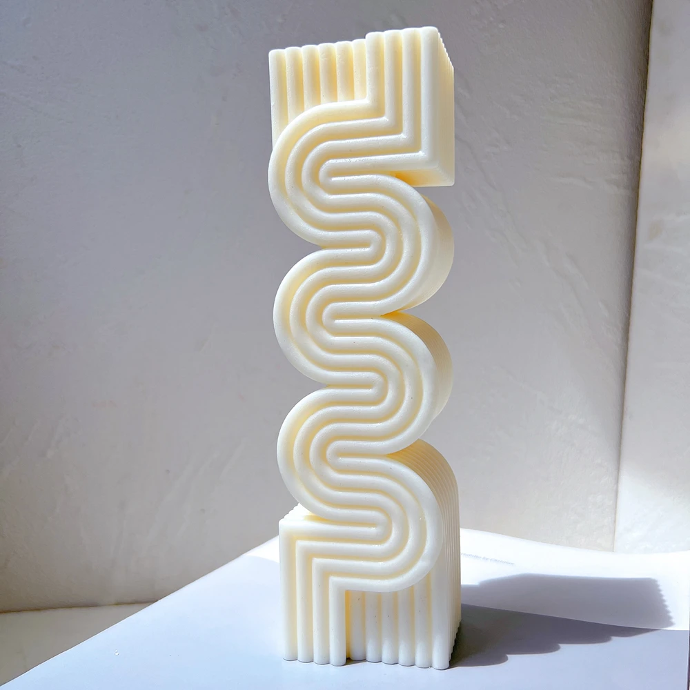 Geometric Aesthetic Wave Tall Wax Silicone Mold Modern Room Art Decortion Ribbed Pillar S Shape Strip Sculpture Candle Mould