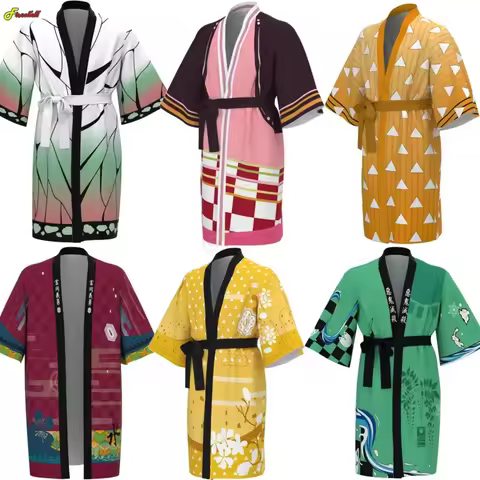 DY2025Adult Kids Demon Women Men Slayer Kochou Shinobu Cosplay Kimono Bathrobe Kamado Tanjirou Nezuko Short Sleeve Bath Robe Sl