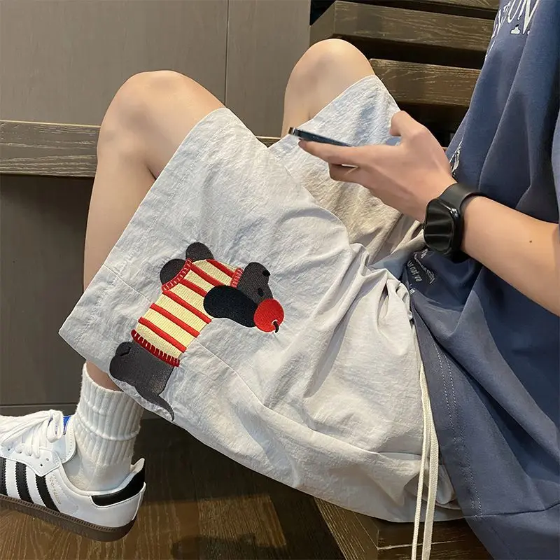 

Large Size Casual ort Pants Men's Summer Thin Qui Dry Breathable Straight Leg Five-Pointed Sausage Dog Embroidery orts