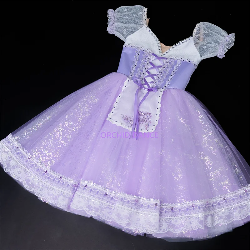 Fashion Custom Size Kids Girls Women Adults Peasant Gilsay Ballet Dance Performance Wear Costumes Long Lilac Romantic Tutu Dress