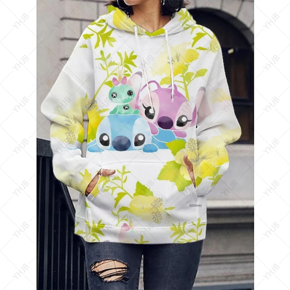 Disney Stitch Print Hoodie Para Crianças, Camisola de Rua Feminina, Capuz Casual Solto, Cosplay, Novo