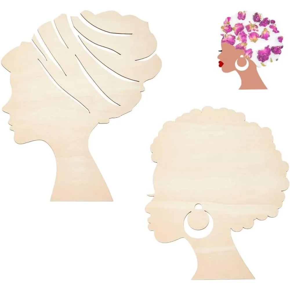 2 uds recortes de mujer DIY plantilla de madera silueta corona de madre plantilla DIY cabeza silueta recorte modelos artesanales para madre