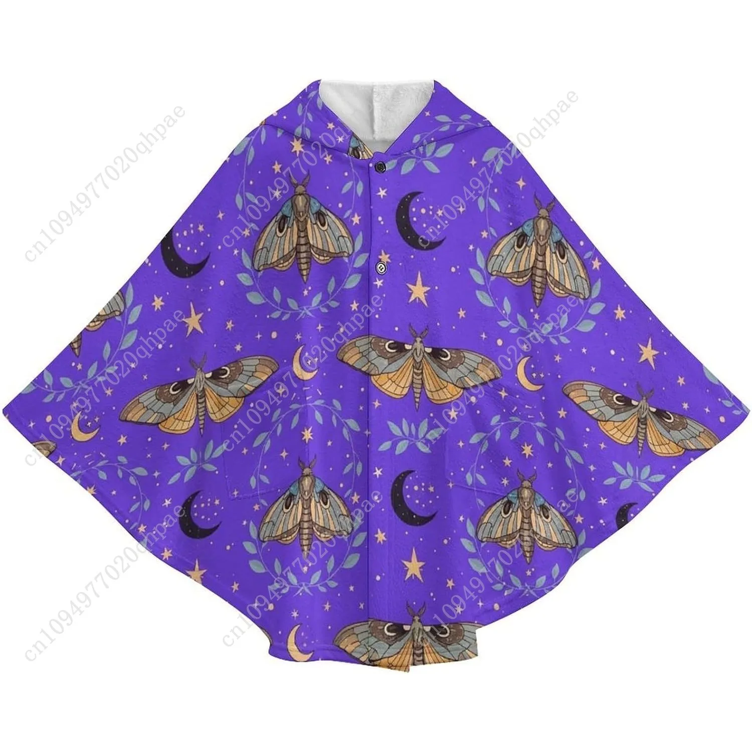 سترة بطانية مريحة من الفلانيل، سترة بغطاء للرأس كبيرة الحجم بأوراق الأقمار والنجوم مع جيوب للأطفال والمراهقين #4