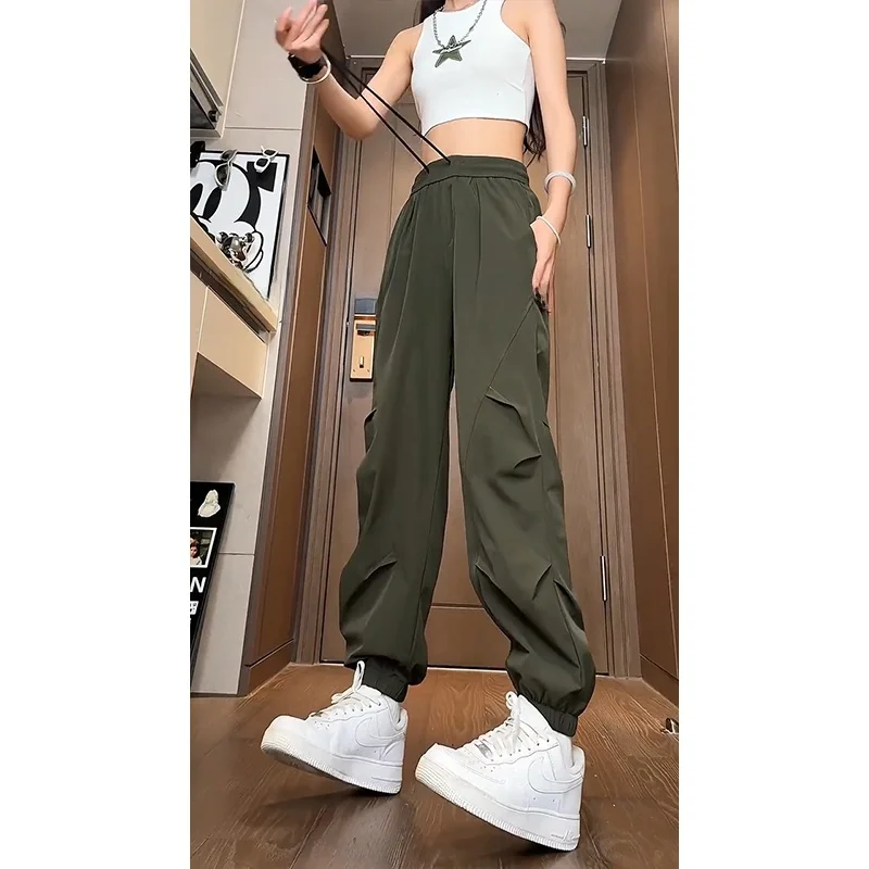 

Qui Dry Ice Silk Military een Folded Pants Men's Summer Thin American Paratrooper Workwear Loose Casual Thin Pants