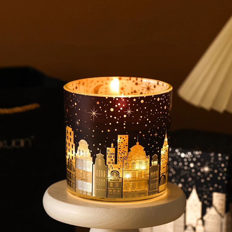 

Scented Candles Jar Festive Atmosphere Candles London Street Scene Pattern Heat Sensing Fragrance Candle for Holiday parties