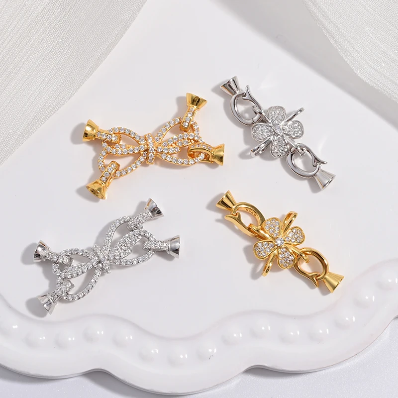 S925 Sterling Silver Four-Leaf Flower Bow Connector Clasp hooks DIY  Accessories Jewelry Making Supplies SK82