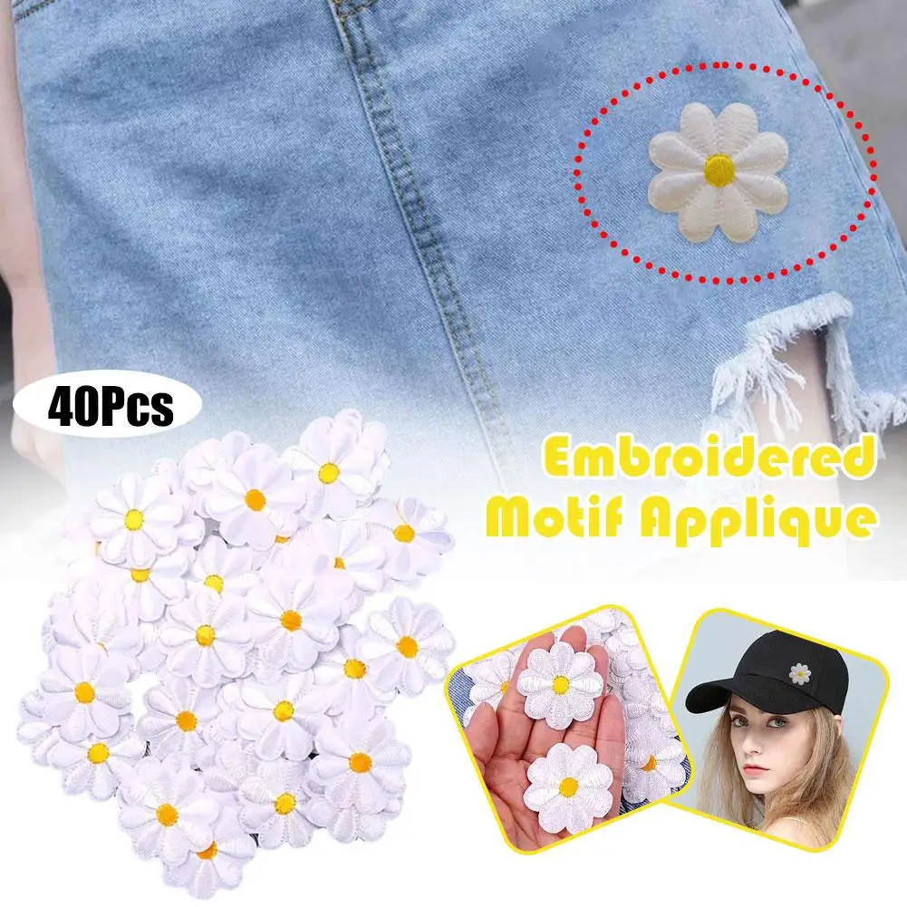 40pcs Daisy Embroidery Patch DIY Sewing Ironing Patch For Clothing Thermoadhesive Patches On Clothes Jacket Sew DIY Accessories