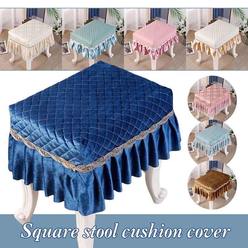 

European Style Piano Stool Cover Lace Embroidery Pastoral Flora Printed Chair Seat Pad Slipcover Cosmetic Stool Cover