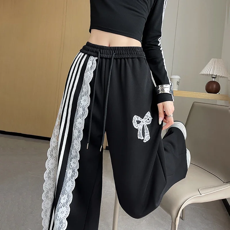 Women's Black Sweatpants Harajuku Streetwear 90s Aesthetic Y2k Emo 2000s High Waist Baggy Pants Vintage Trousers Trashy Clothes