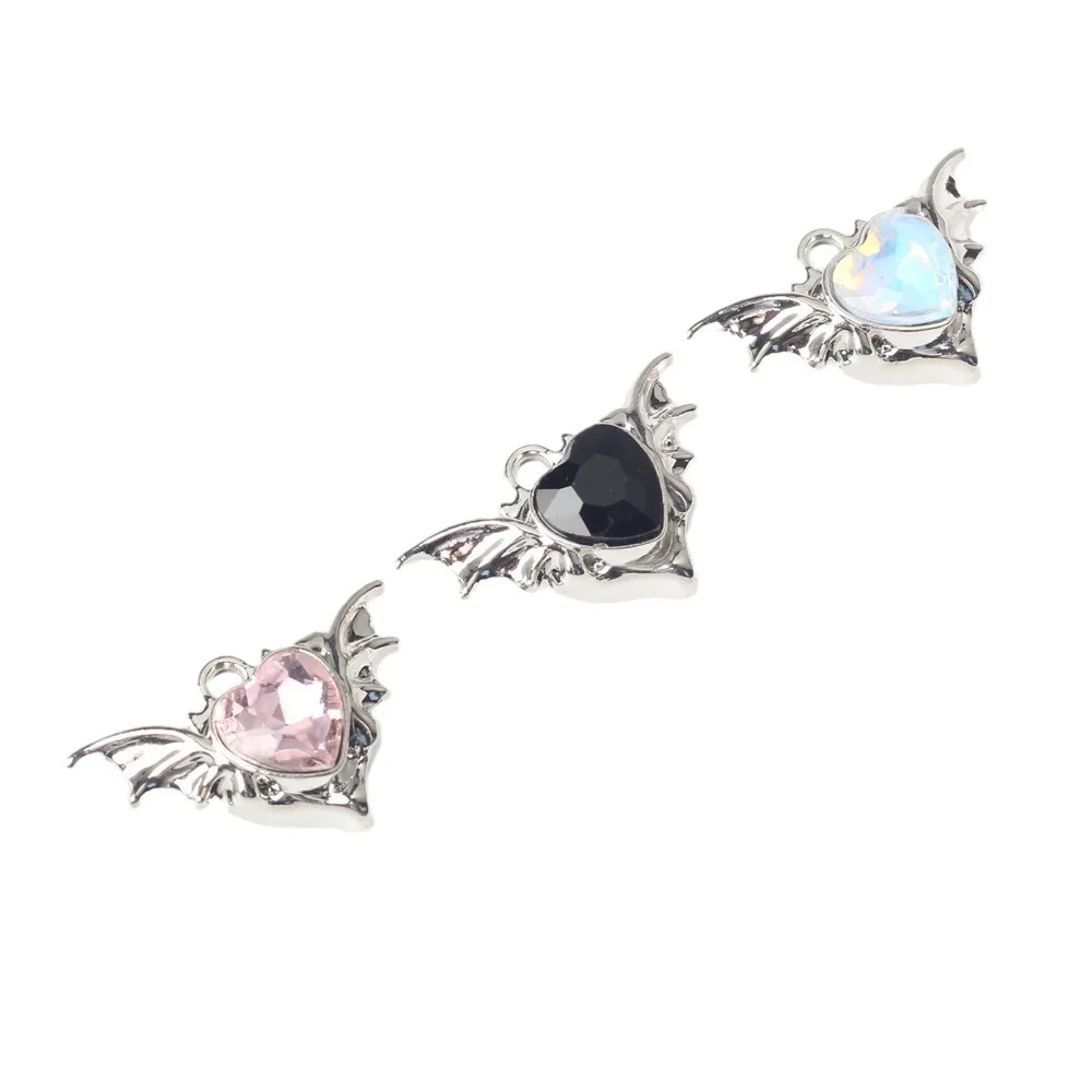 10pcs Alloy Fashion Wings Inlaid Color Heart Shape Pendant Accessories DIY Handmade Earrings Necklace Bracelet Accessories Craft