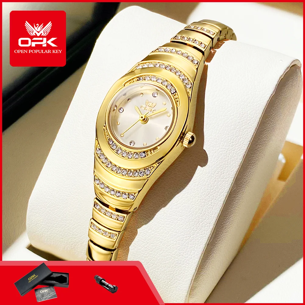OPK 6069 Elegant Gold Quartz Watch for Women Waterproof Steel Strap Luxury Female Watch Original Ladies Wristwatch