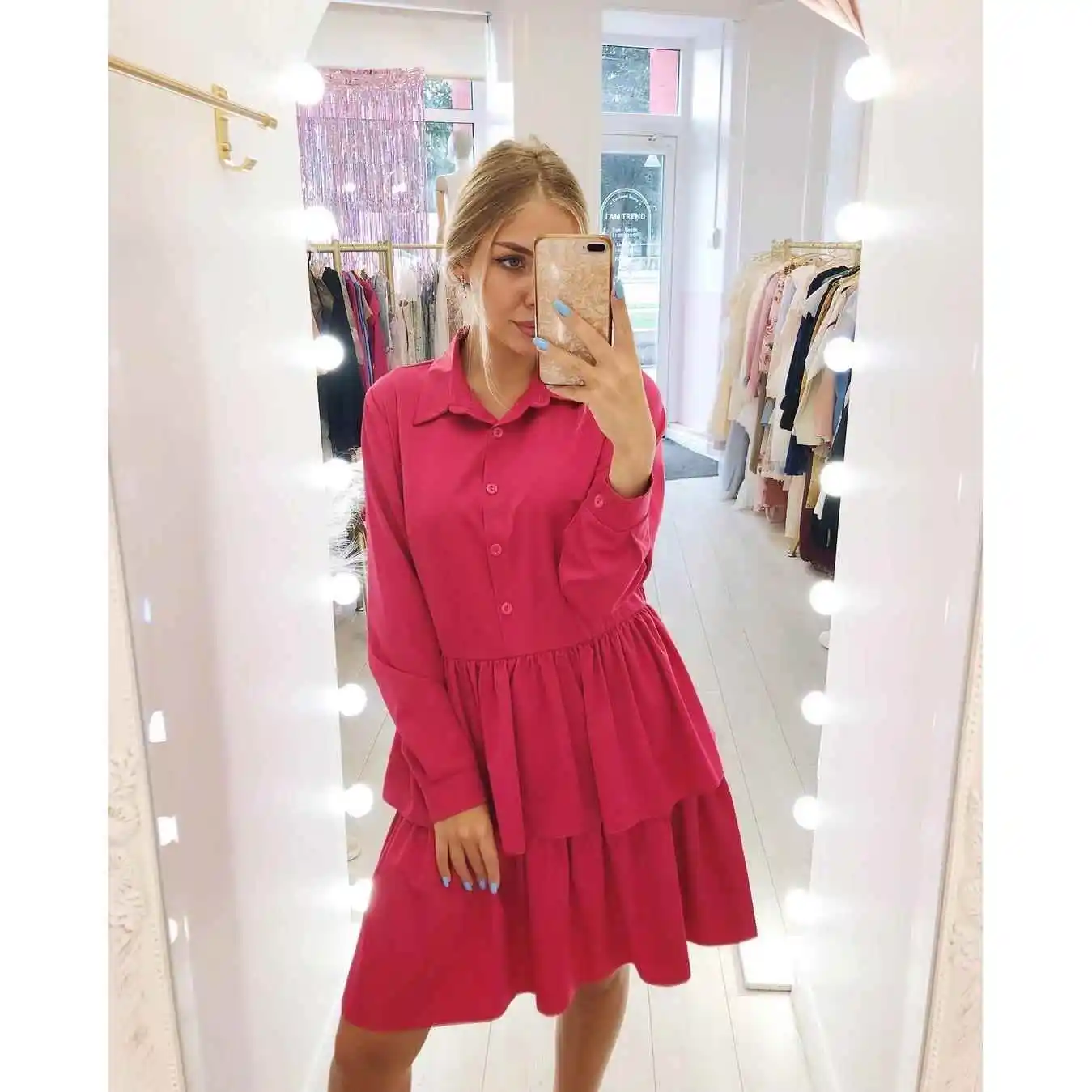 

Women's Color Longsved irt Cake Skirt Faionable Mid-aged And ly Clothing Accories without Brand Registration